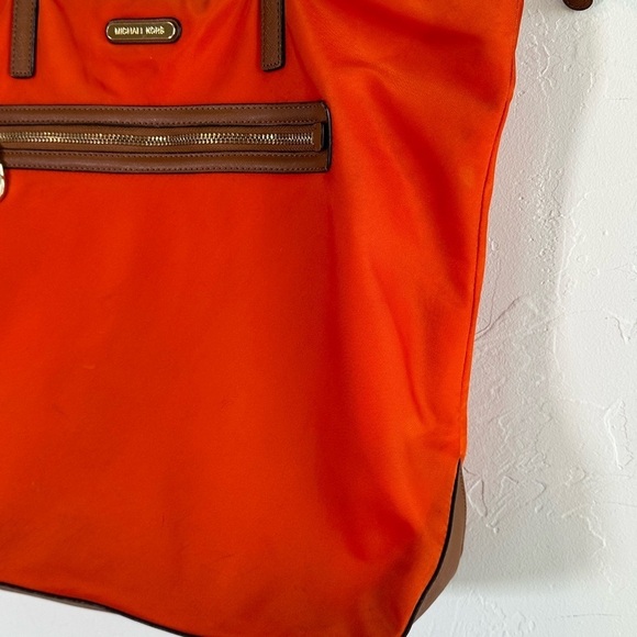 Michael Kors Autumn Orange Nylon Tote with Brown Leather Trim & Gold Hardware - Picture 3 of 15